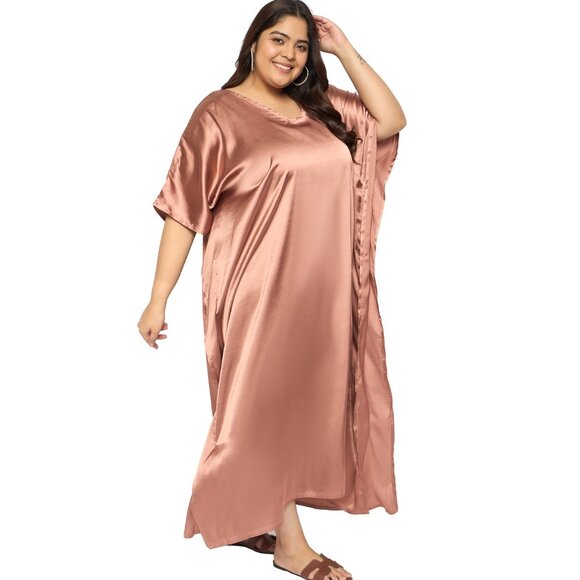 Gypsie Blu Women Plus Size Satin Kaftan Dress Comfortable Loose Maxi Dresses - Picture 3 of 6